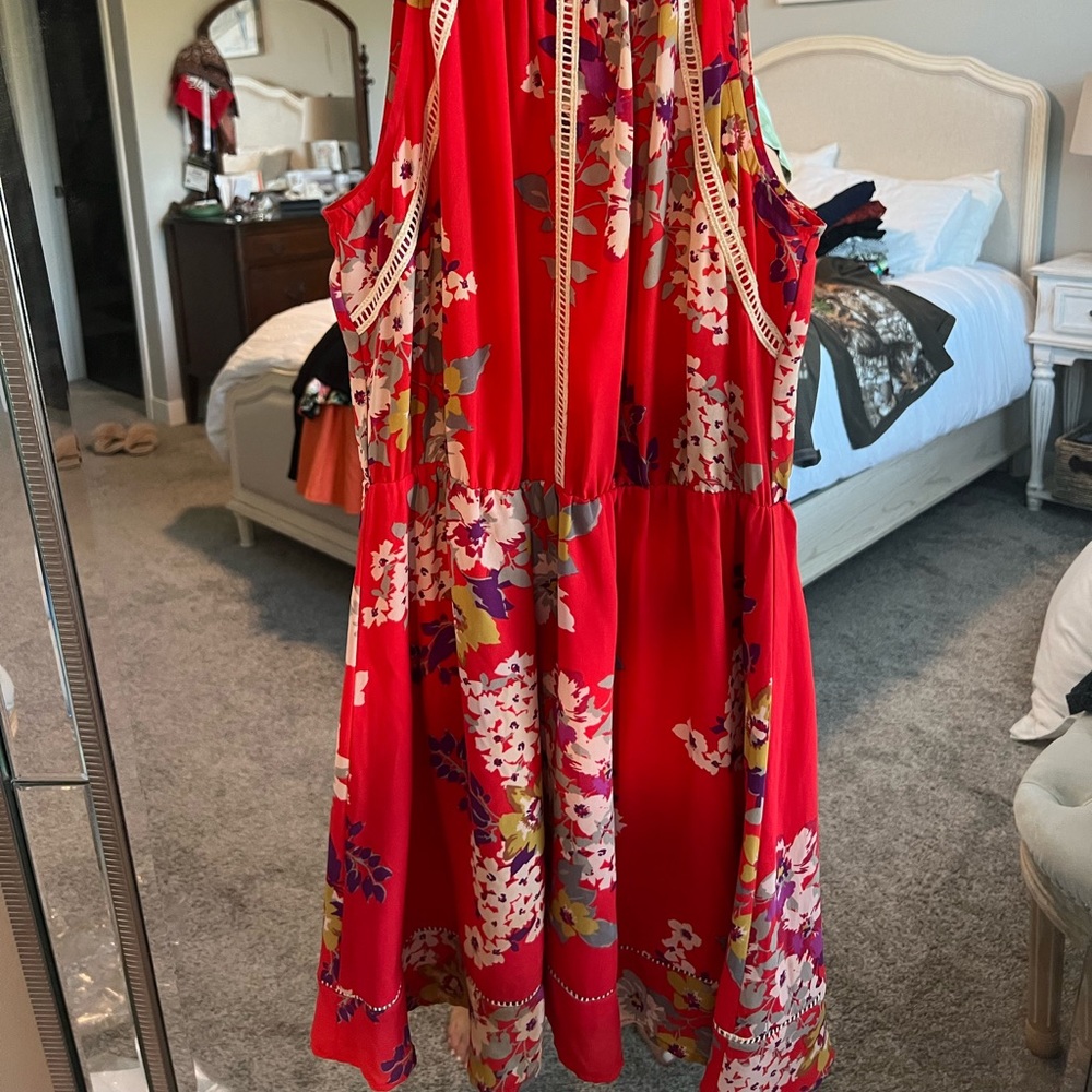 Red high neck cocktail swing dress